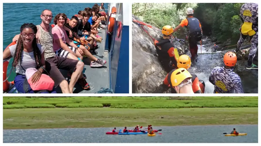 participanteshaciendo rafting o canoa y otras dinámicas